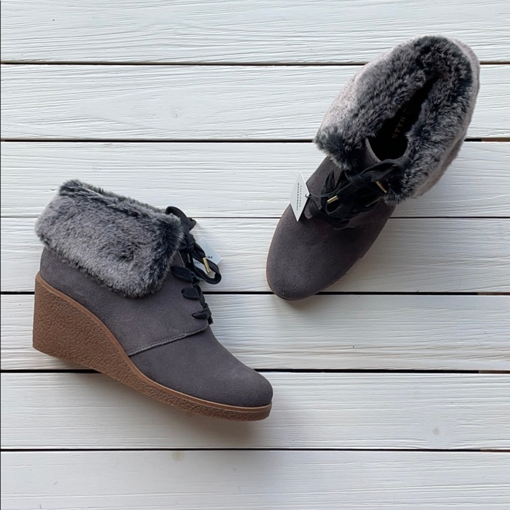 NWOB Cole Haan Coralie Wedge Bootie Grey Suede size 7 and 10